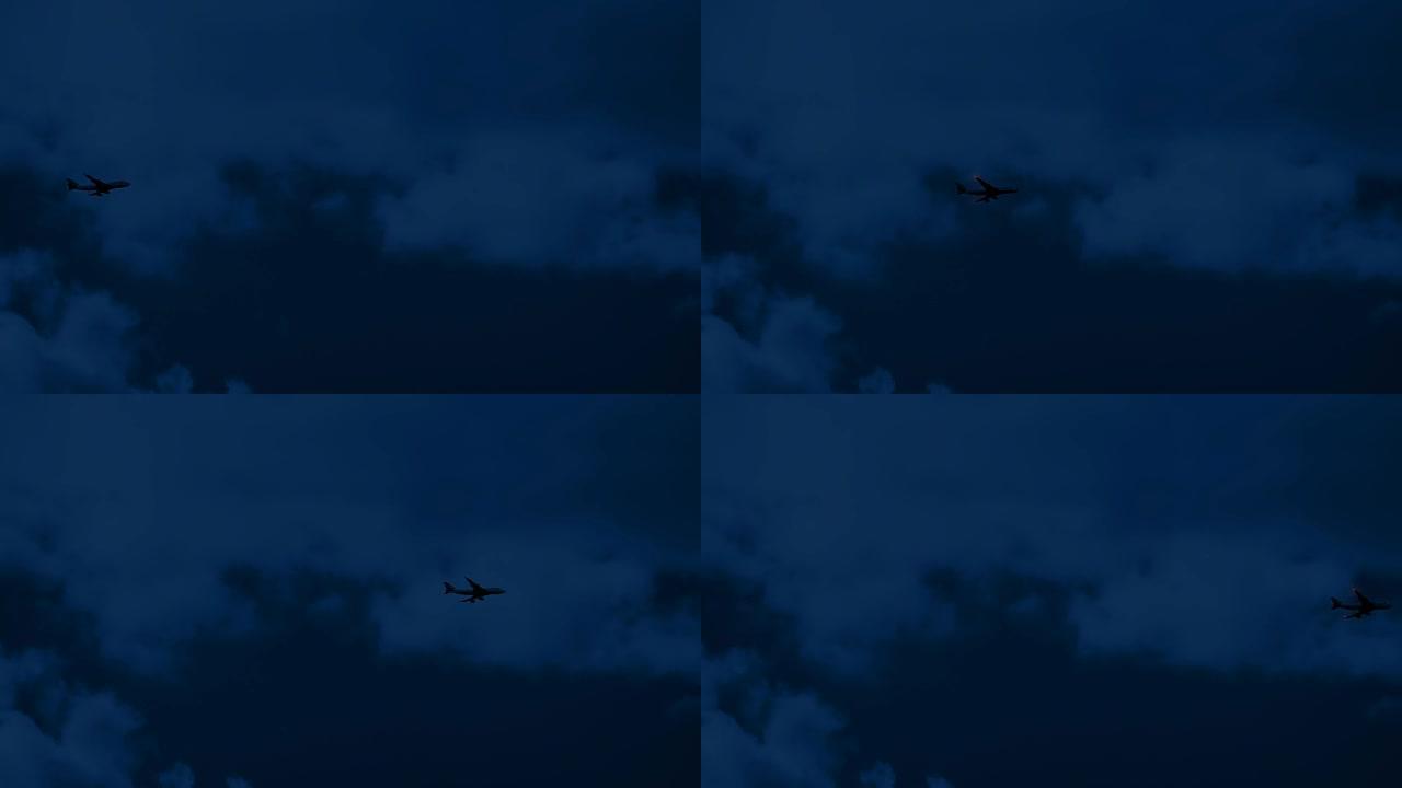 飞机在晚上飞过