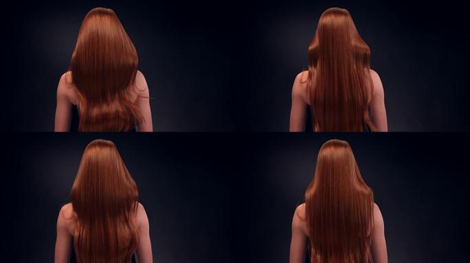 美丽的红发女人扔掉她的长发
