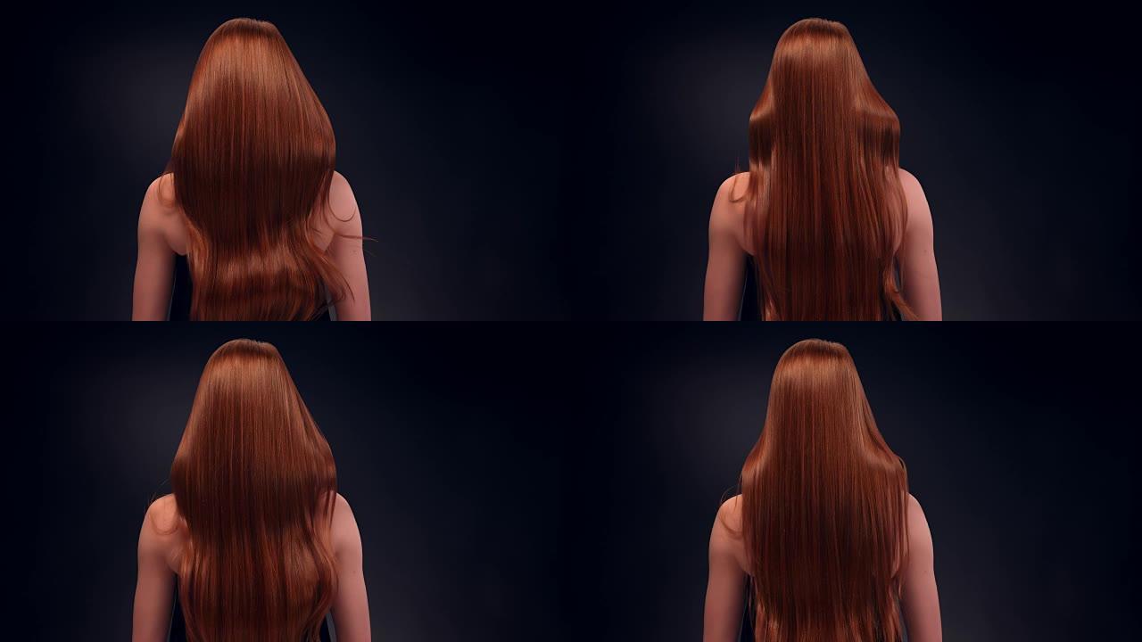 美丽的红发女人扔掉她的长发