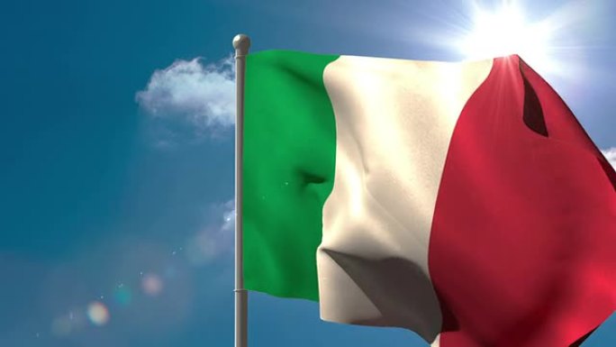 意大利国旗在旗杆上挥舞