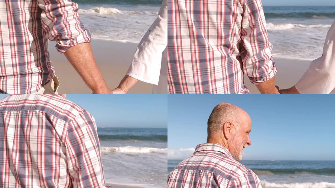 老年夫妇在海滩上牵手
