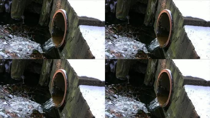 冬季排水管，水面结冰，HD