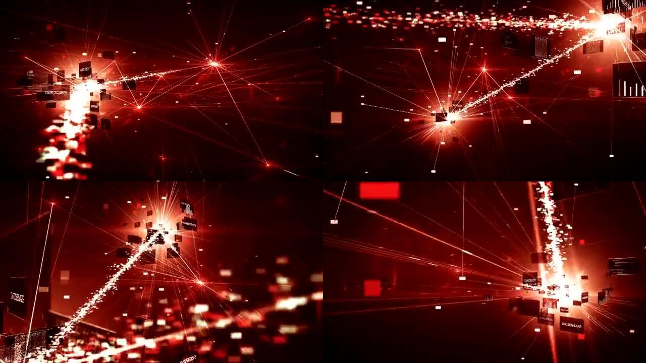 4k高度详细的神经网络，云计算，数据处理 (红色)-循环