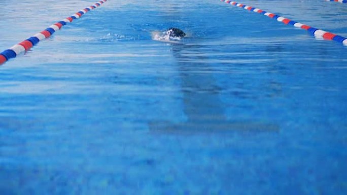 游泳者爬行时靠近相机。