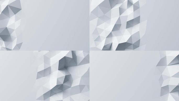 美丽的白色低多边形表面变形在抽象3d动画。无缝背景在4k，超高清。