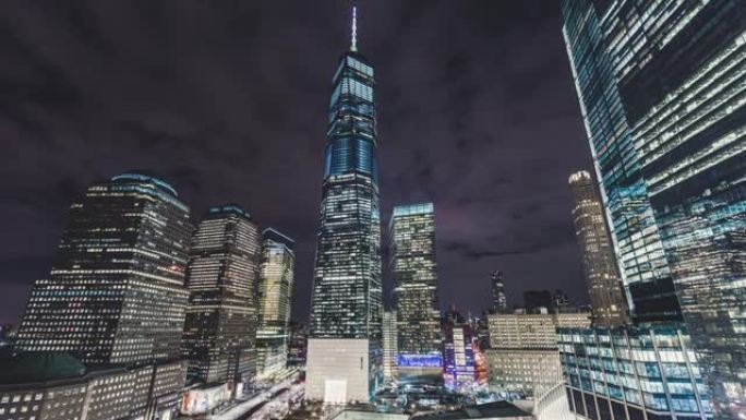 T/L曼哈顿市中心和世界贸易中心One at Night / New York，USA