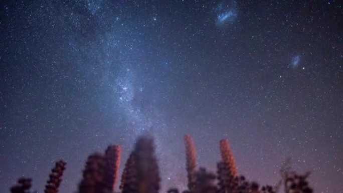 新西兰坎特伯雷特卡波湖的银河系和麦哲伦云与银河系恒星延时运动