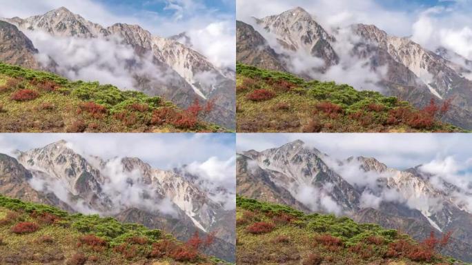 延时: 白场山脉与秋红长野日本