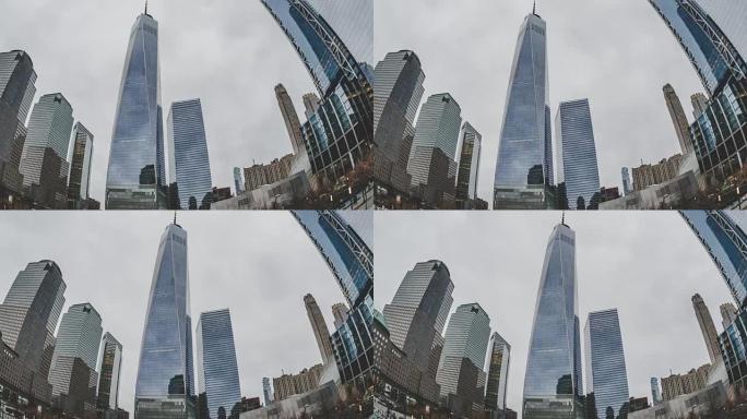 曼哈顿/纽约摩天大楼 (世界贸易中心一号) 的T/L LA PAN鱼眼视图