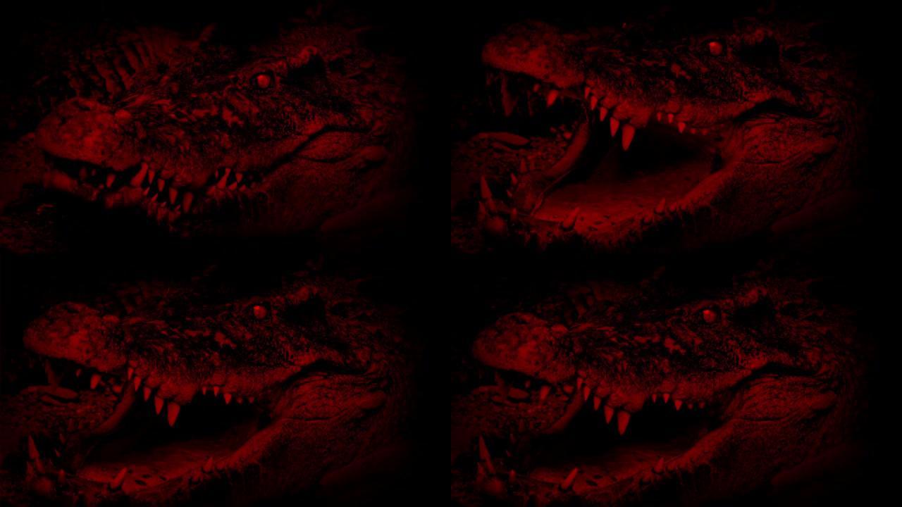 血红色鳄鱼张开嘴抽象