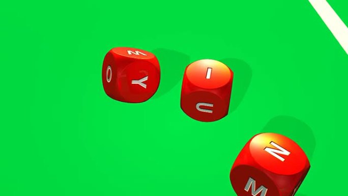 3D滚动红色骰子在明亮的赌场背景