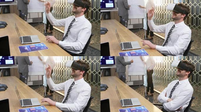 执行人员使用虚拟现实耳机，而同事在翻转图4k上进行讨论