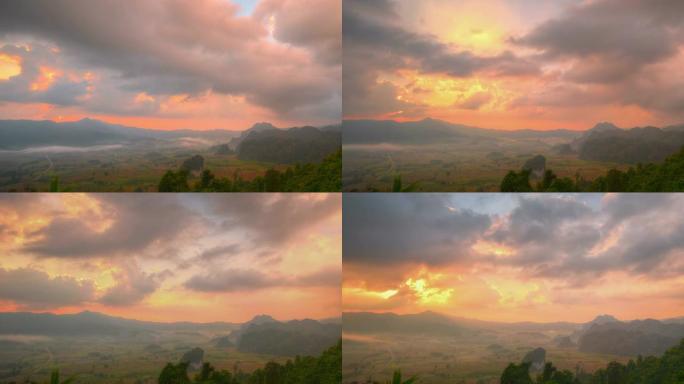 在国家公园欣赏美丽的日出；Phu Lang Ka”；泰国法耀省