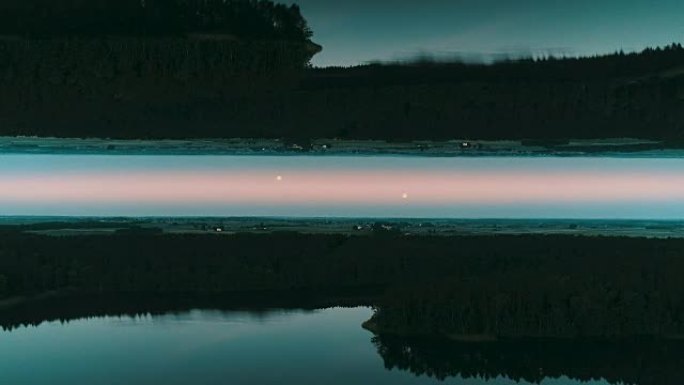 超现实的湖泊景观。平行世界中的日落