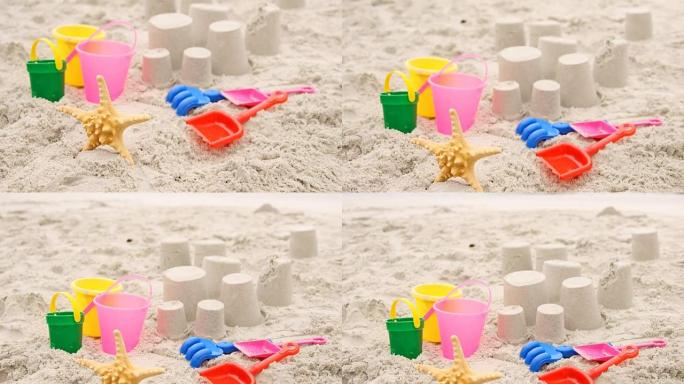沙堡沙滩风景玩具特写