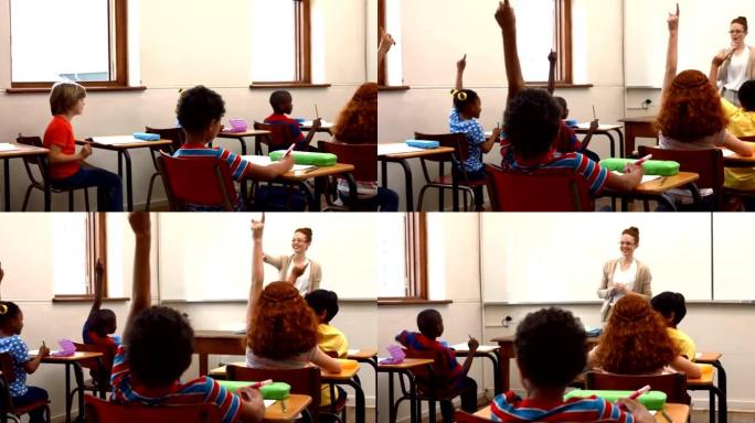 小学生在课堂上举手