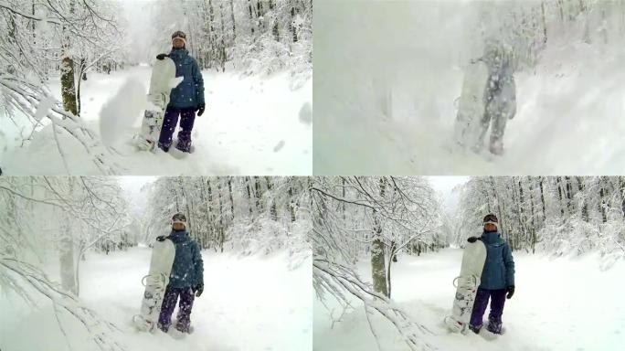冬季景观中的女性滑雪者