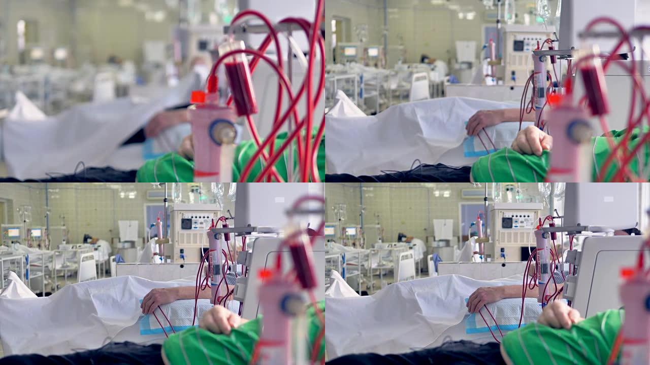 医院病房透析机的焦点视图。