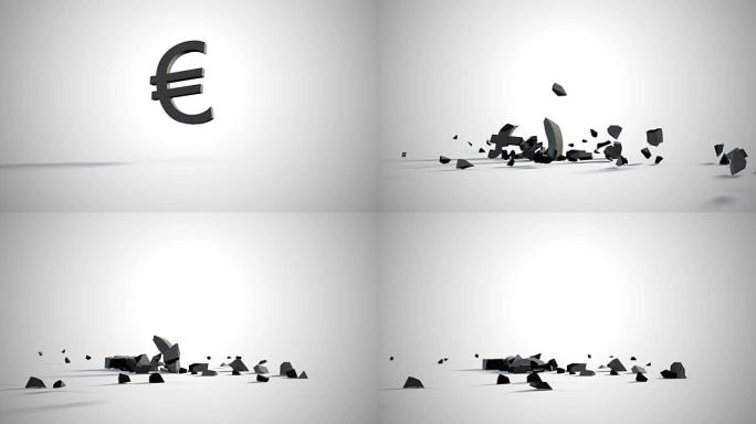 欧元标志在白色背景下下跌