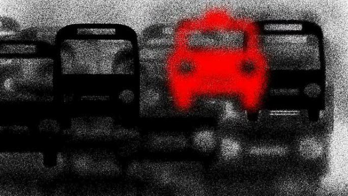 公交车：黑色公交车，一辆红色出租车，白色靠背-（环路）
