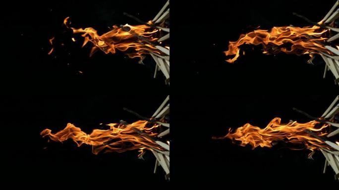 高清超级慢动作: 燃烧木材的火焰
