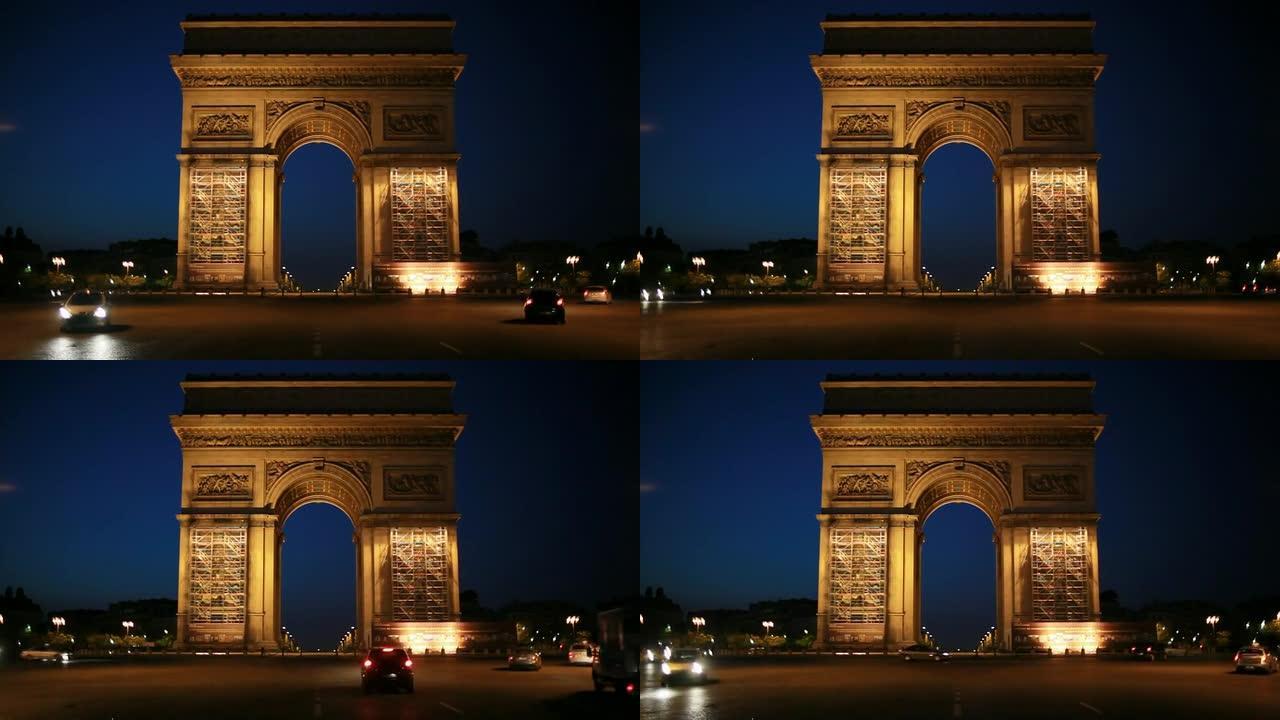 黎明前的法国巴黎凯旋门