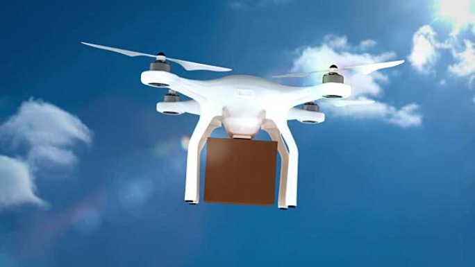无人机的数字图像拿着纸板箱飞行