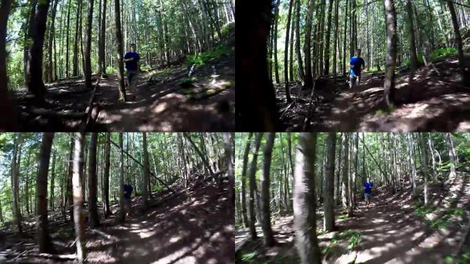 年轻人在森林里慢跑4k