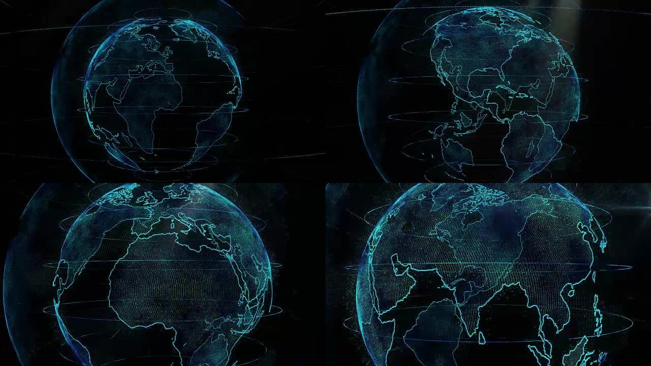 抽象行星地球粒子变焦到亚洲大陆的4k剪辑