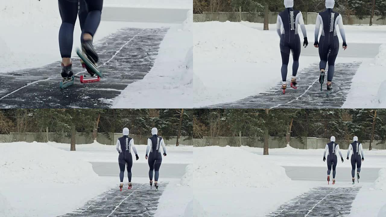 室外溜冰场上的速滑运动员