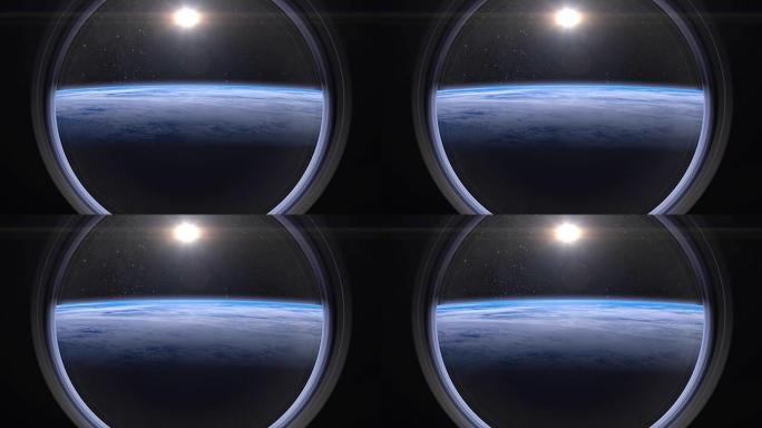 通过国际空间站，地球，轨道，国际空间站，美国国家航空航天局的窗口看到的地球上的日出