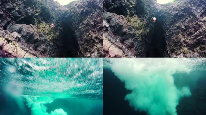 夏威夷的悬崖跳跃。夏季有趣的生活方式。