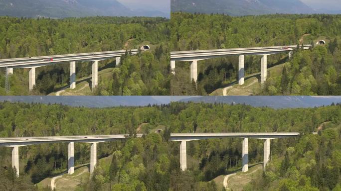 空中: 通往山下隧道的大公路高架桥