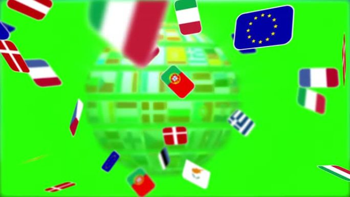 欧洲国家的国民国旗打开绿色屏幕