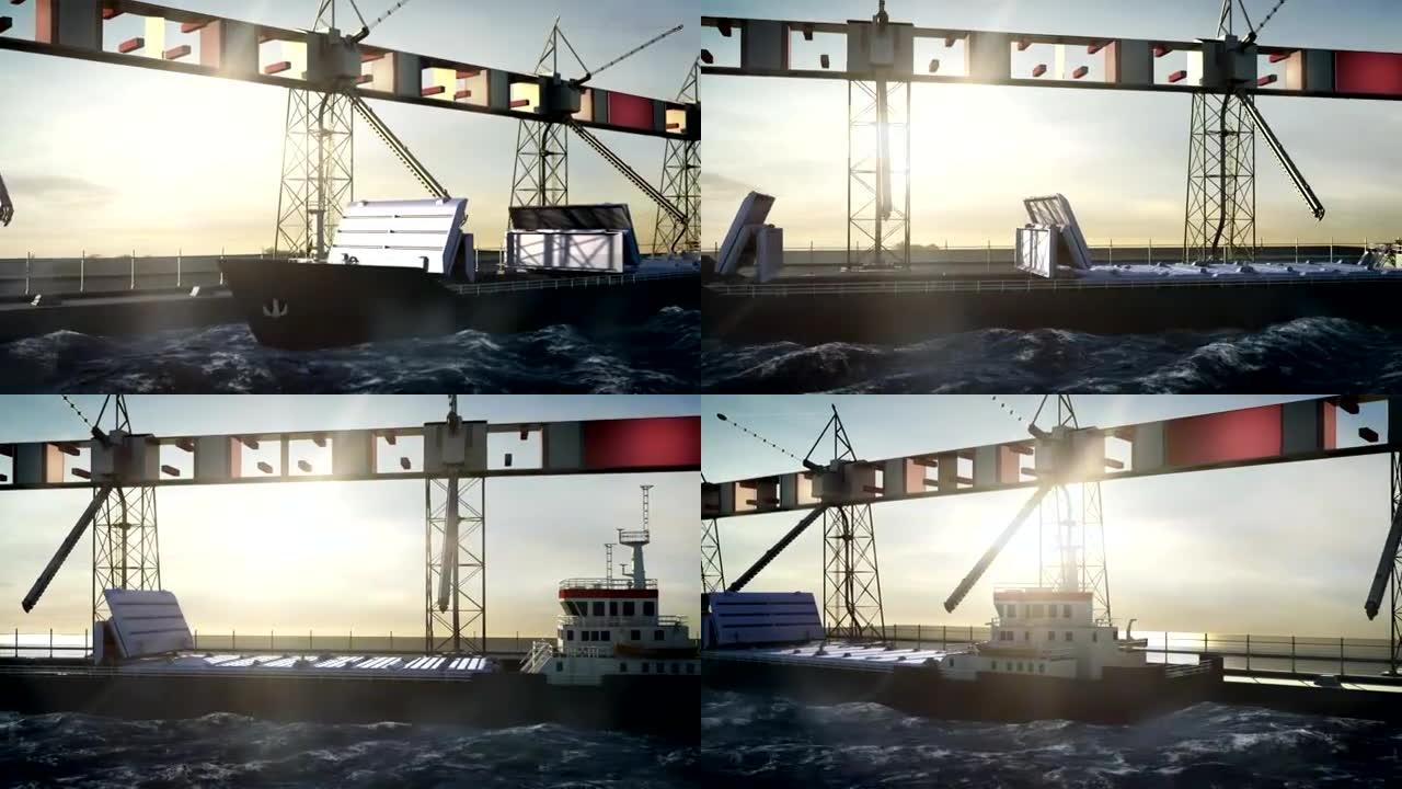 散货船，船厂中的集装箱船，port.crane.doc k。