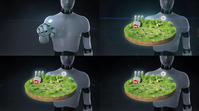 机器人、半机械人触摸智能农业、智能农场、传感器连接地面奶牛农场。物联网。4工业Revolution.