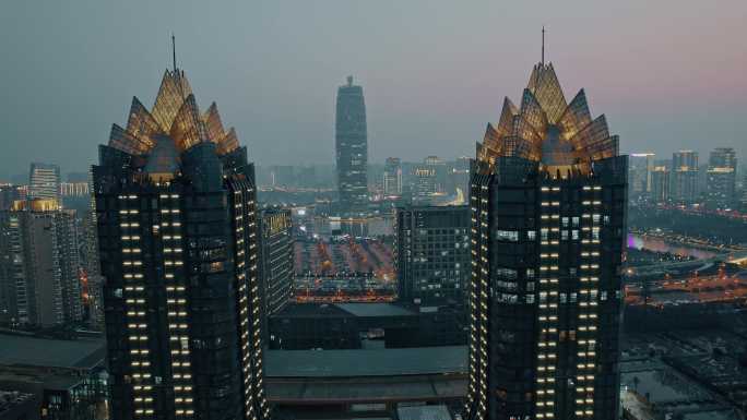 航拍郑州东区cbd夜景城市夜景繁华都市