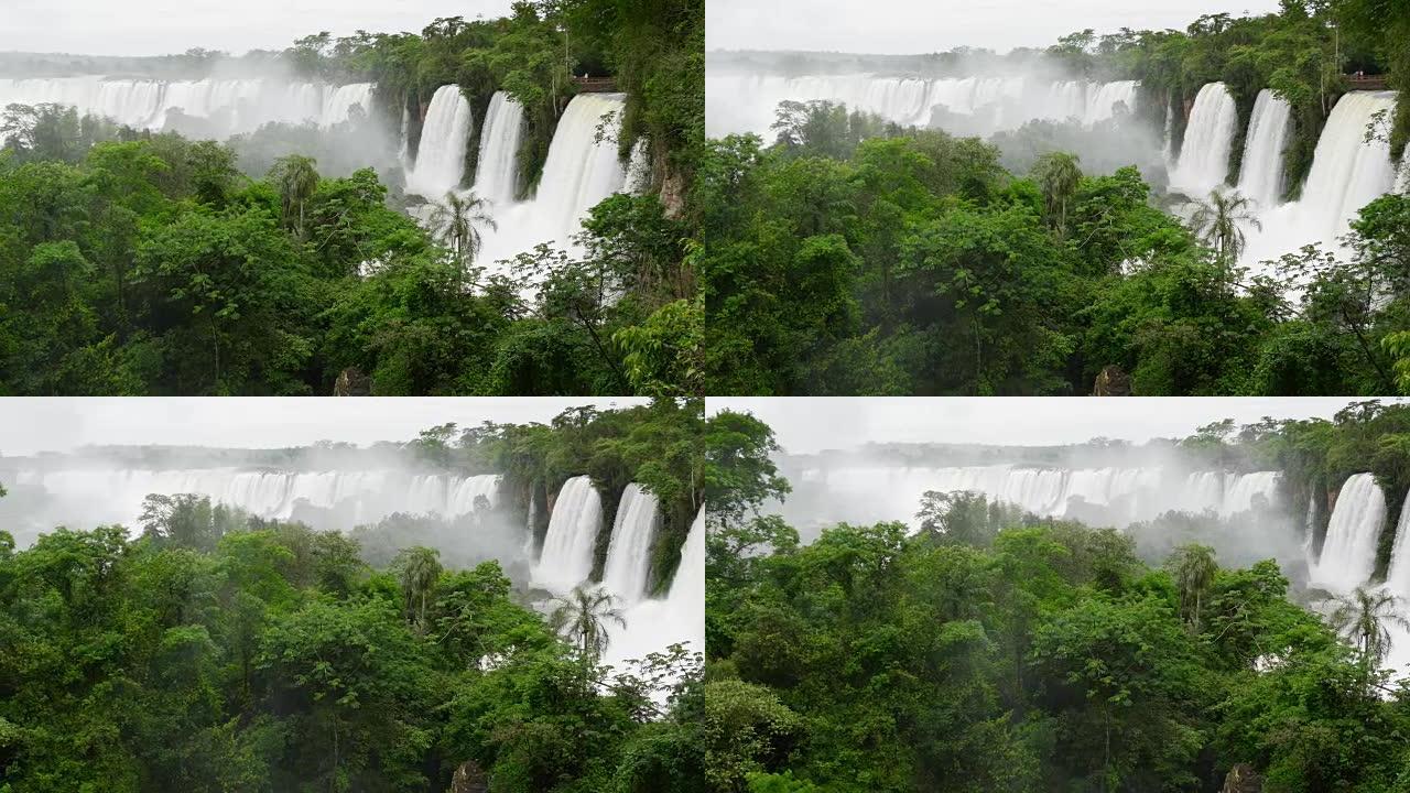 伊瓜苏瀑布的平移镜头。巴西和阿根廷的边界