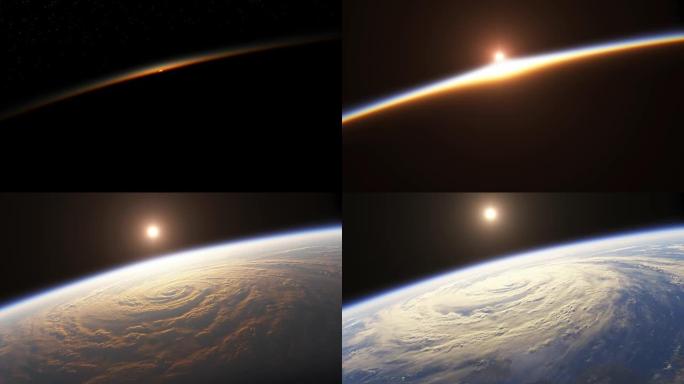 4K.美丽逼真的日出在地球上。