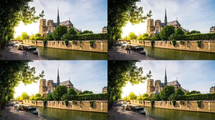 法国巴黎塞纳河和巴黎圣母院