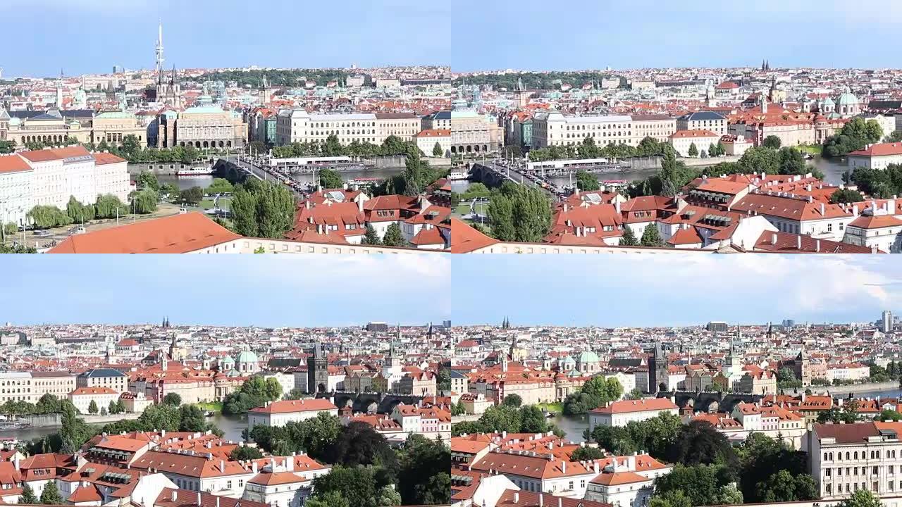 平移镜头: 布拉格城市景观与查理大桥Karluv最捷克共和国
