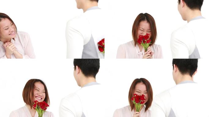 男人向女友献花