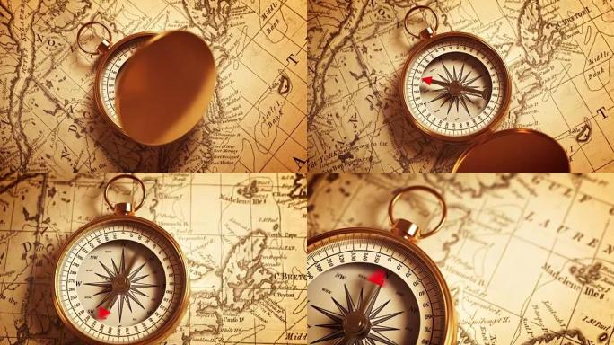 地图上指示方向的黄金罗盘