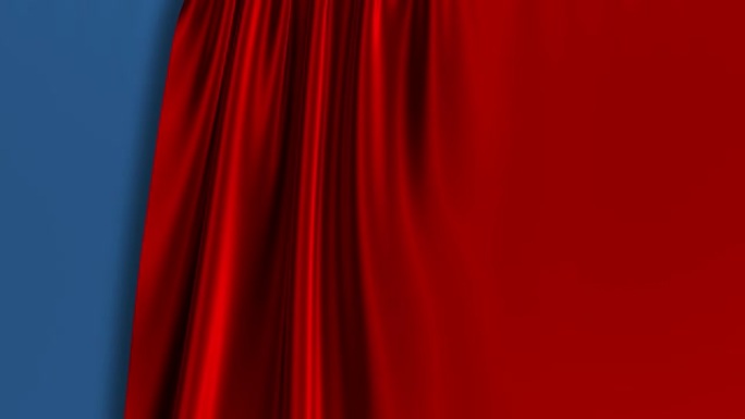 蓝色和红色的窗帘开口。绿屏。4K.超高清。3840x2160。