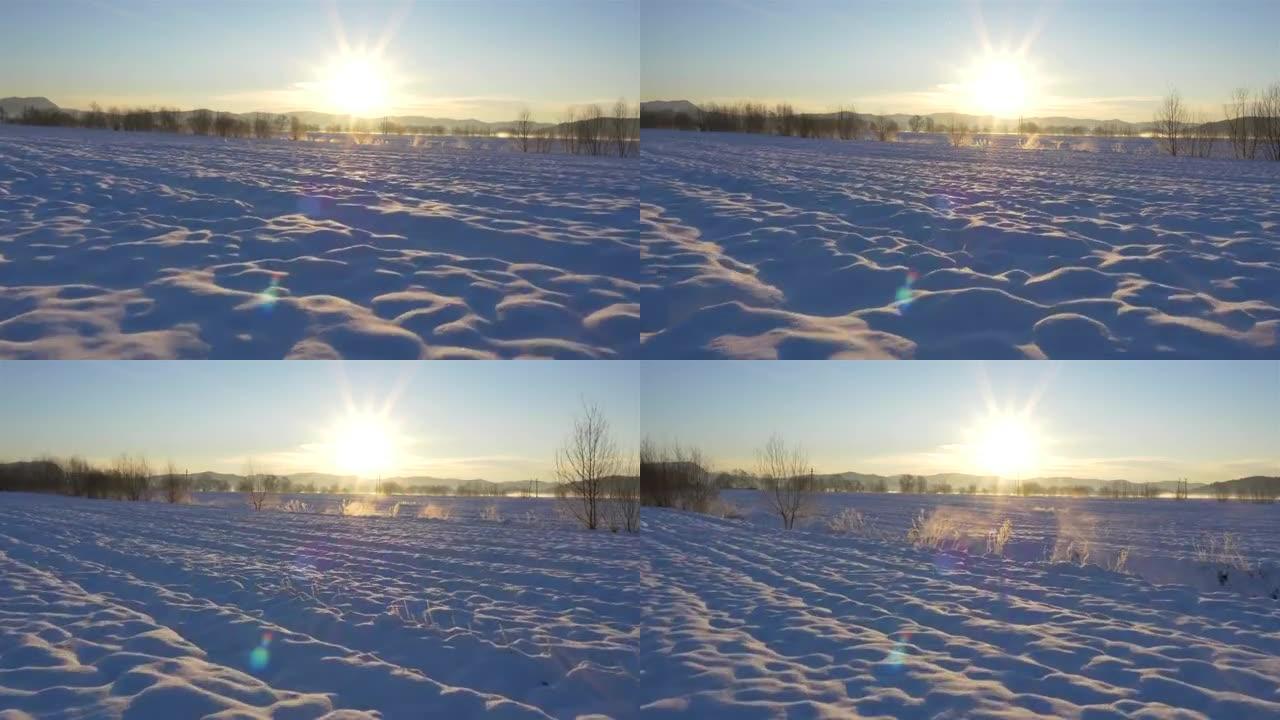 天线:冬天日出时飞过雪地