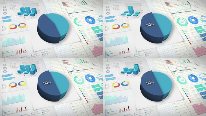 饼图50% 与各种经济财务图。