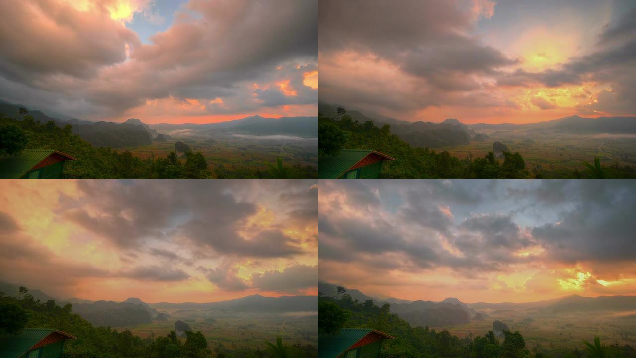 在国家公园欣赏美丽的日出；Phu Lang Ka”；泰国法耀省