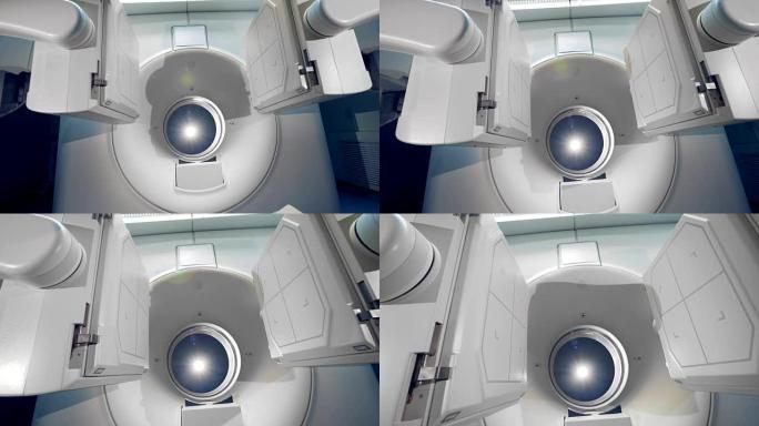 新的医疗设备在运行。现代医院的白色断层扫描仪。
