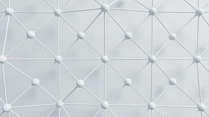美丽的白色网络网格，线条和球体在循环3d动画中变形。抽象运动设计背景。计算机生成的过程。4k UHD