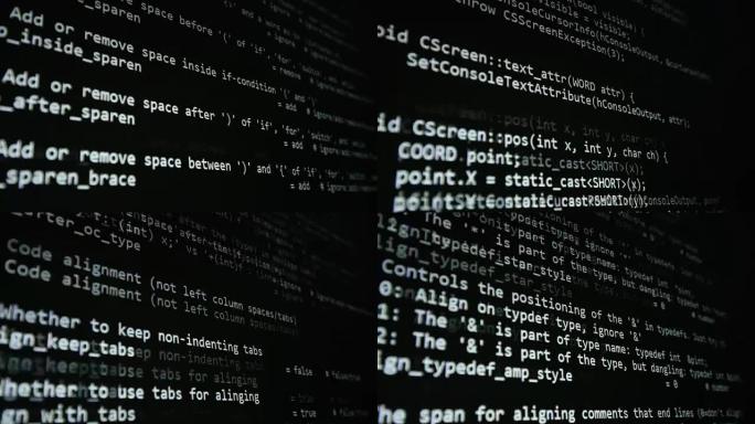 计算机屏幕上的源代码。网络安全概念。